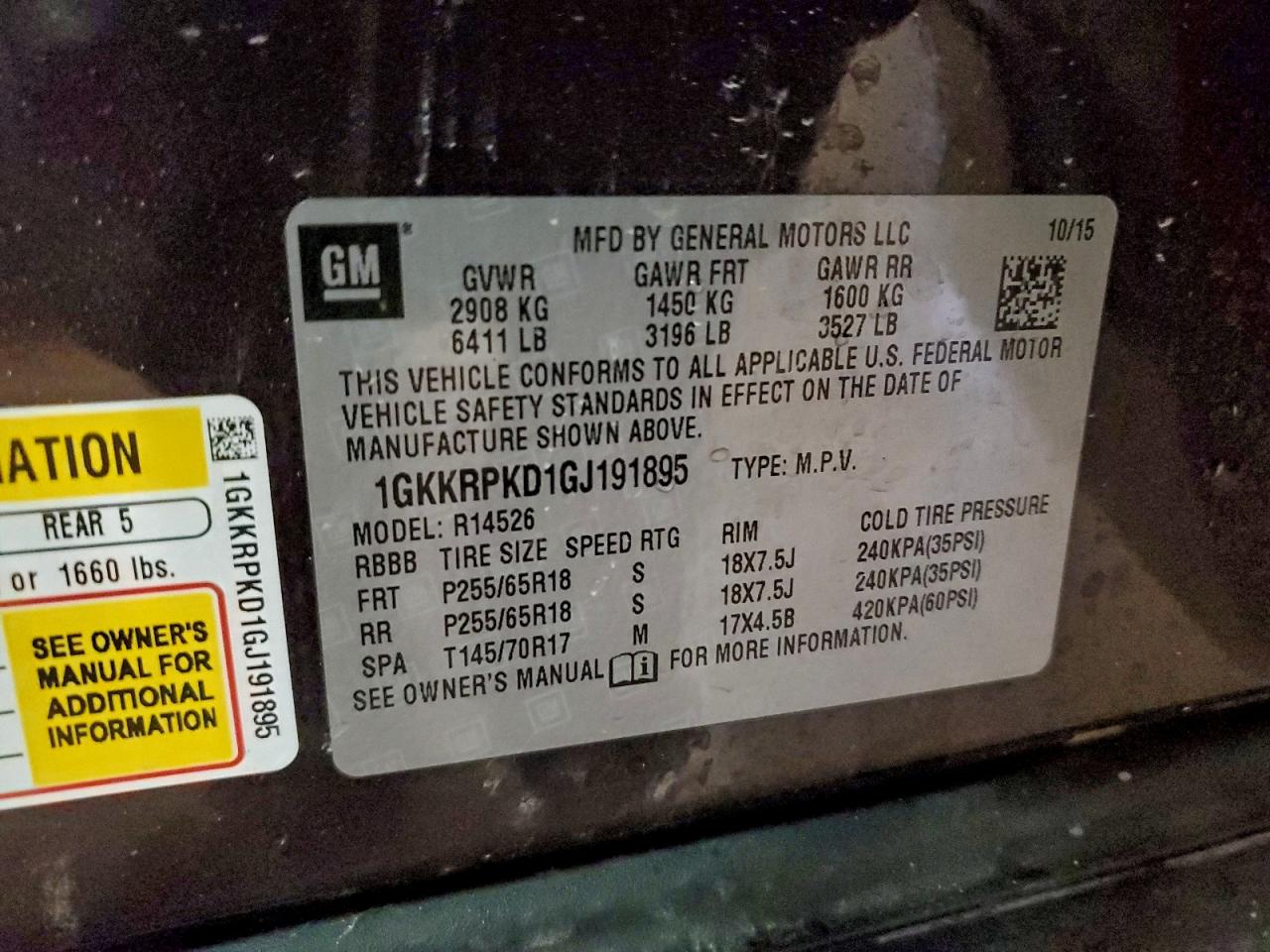 2016 GMC Acadia Sle VIN: 1GKKRPKD1GJ191895 Lot: 93943035