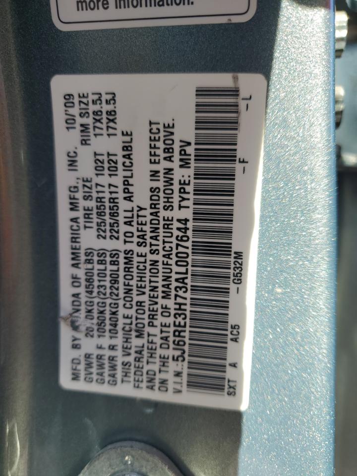 2010 Honda Cr-V Exl VIN: 5J6RE3H73AL007644 Lot: 92652295