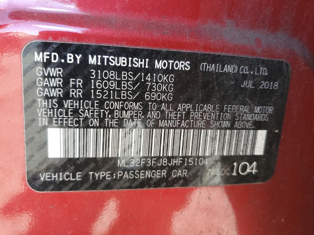 2018 Mitsubishi Mirage G4 Es VIN: ML32F3FJ8JHF15104 Lot: 91172775