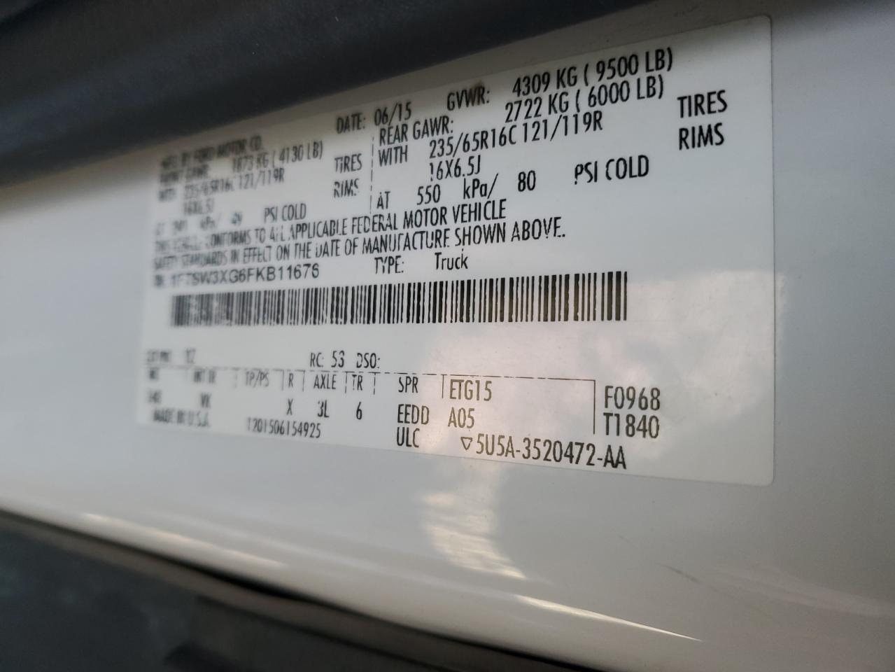 2015 Ford Transit 350 Delivery Van VIN: 1FTSW3XG6FKB11676 Lot: 90998935