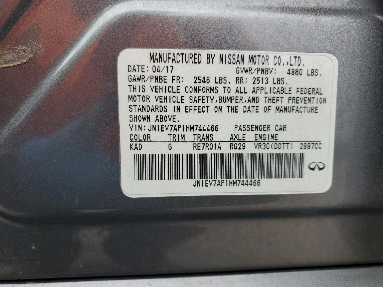 2017 Infiniti Q50 Premium VIN: JN1EV7AP1HM744466 Lot: 93288695