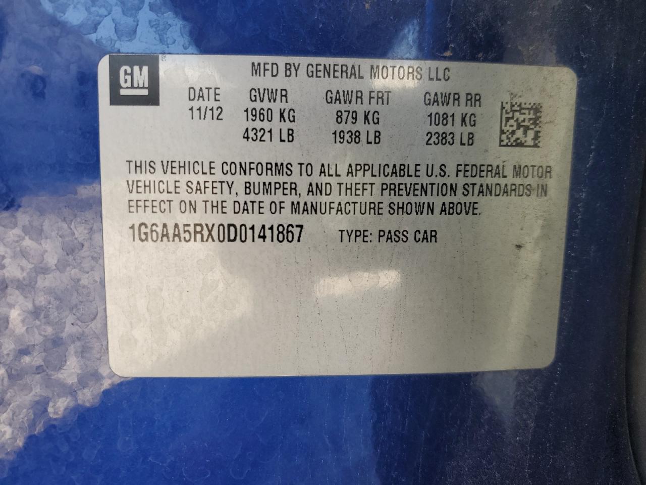 2013 Cadillac Ats VIN: 1G6AA5RX0D0141867 Lot: 92251735