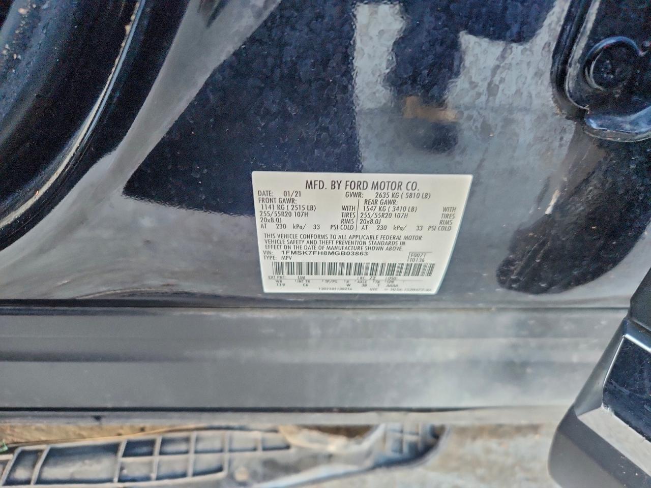 2021 Ford Explorer Limited VIN: 1FMSK7FH8MGB03863 Lot: 94366255