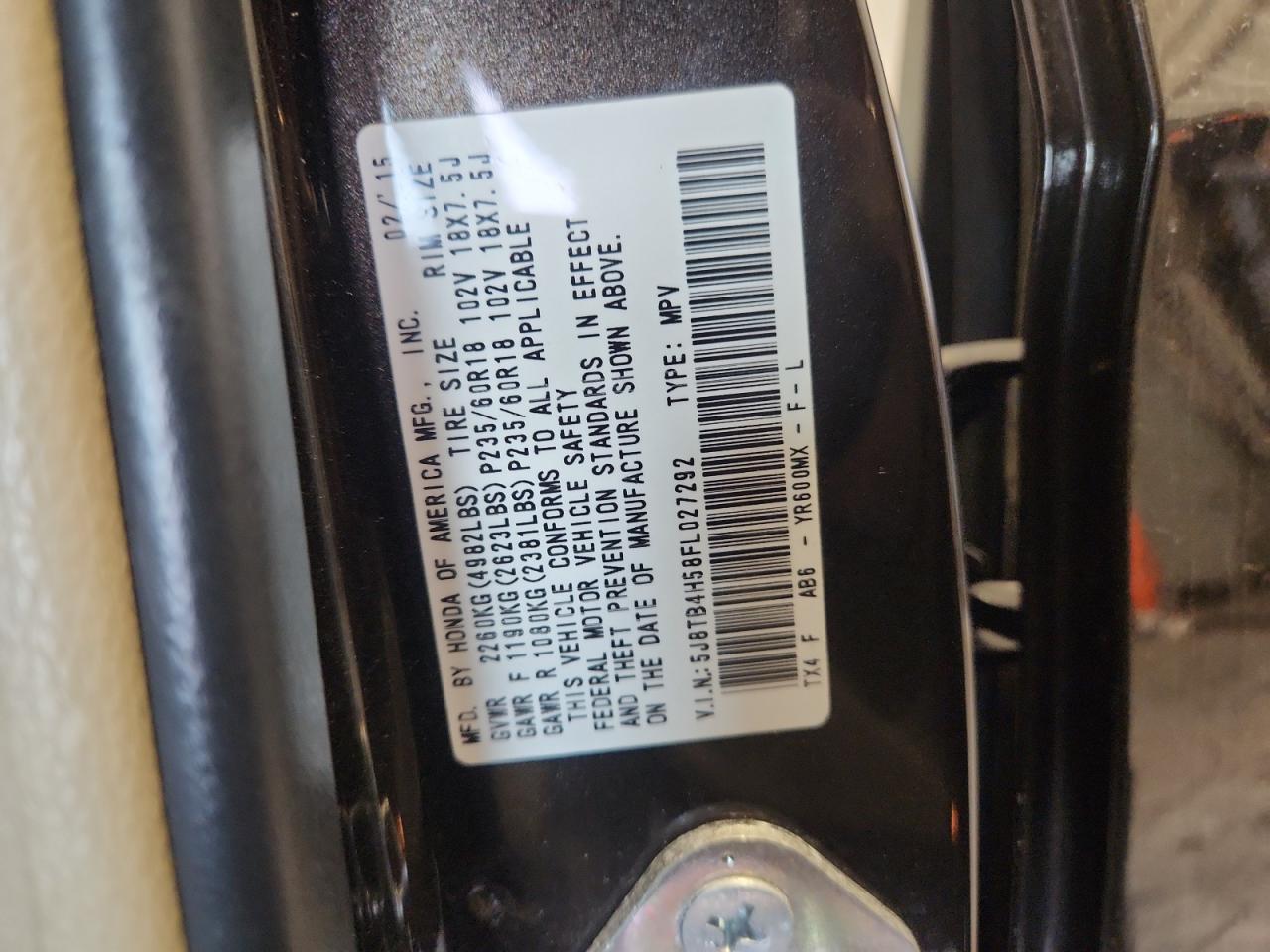 2015 Acura Rdx Technology VIN: 5J8TB4H58FL027292 Lot: 91827825