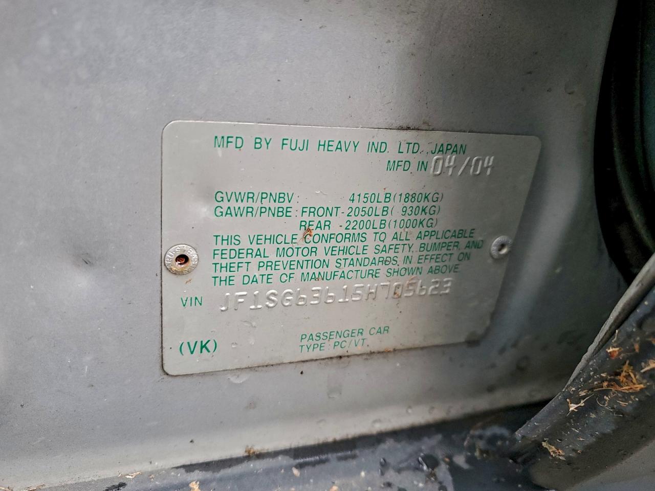 2005 Subaru Forester 2.5X VIN: JF1SG63615H705623 Lot: 94195185