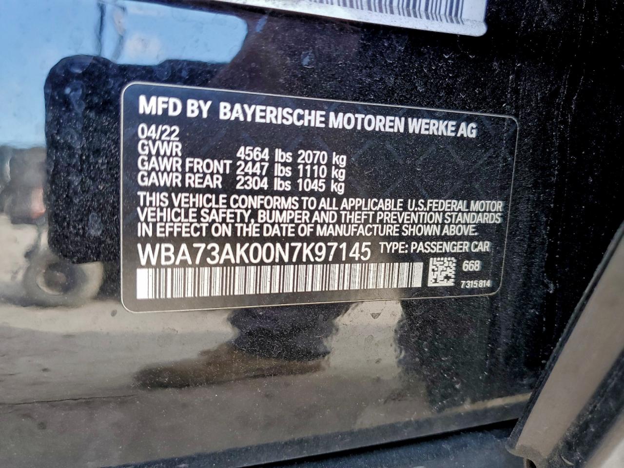 2022 BMW 228Xi VIN: WBA73AK00N7K97145 Lot: 93551315