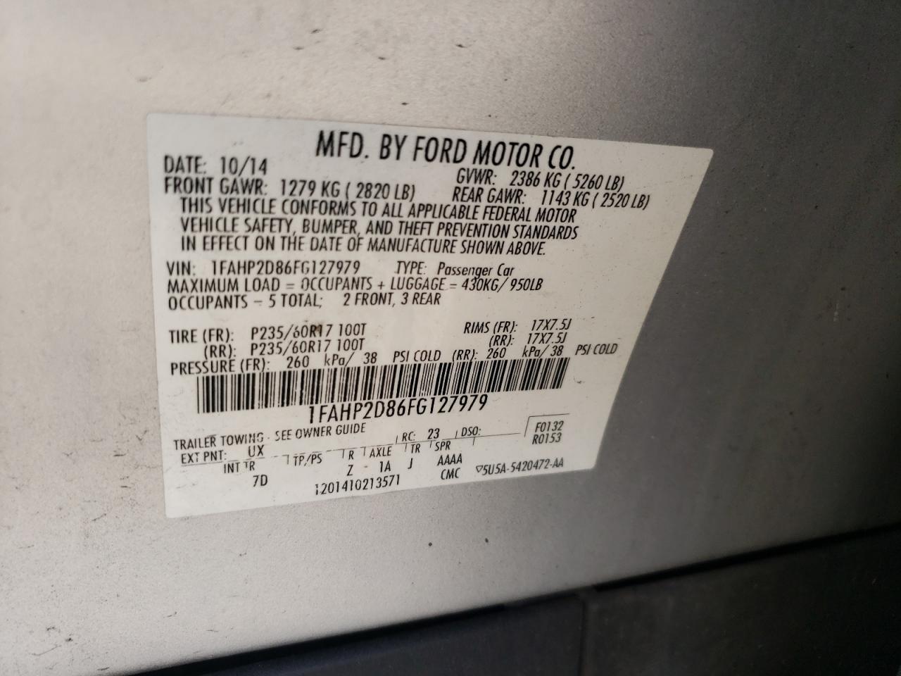 2015 Ford Taurus Se VIN: 1FAHP2D86FG127979 Lot: 91883515