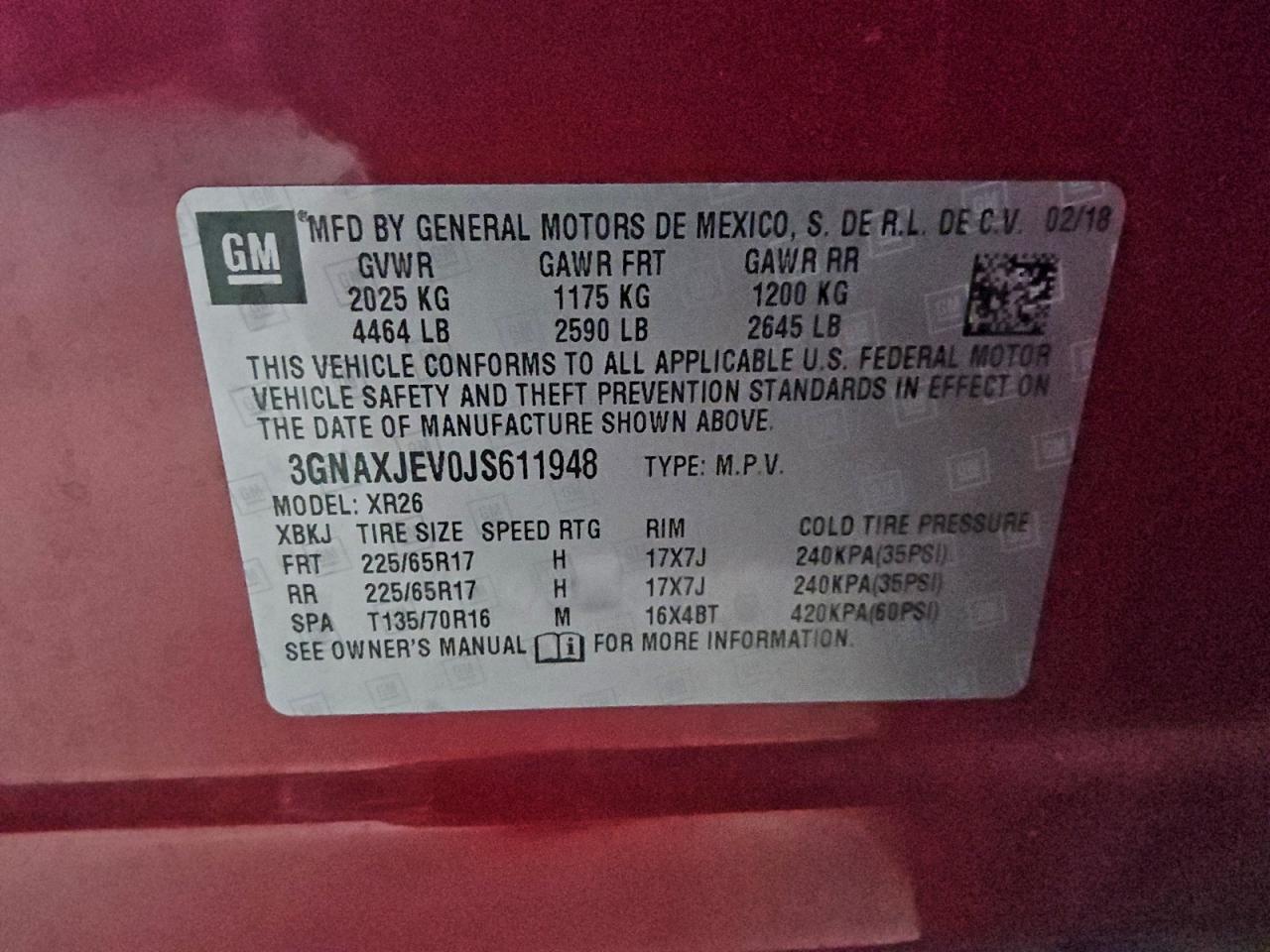 2018 Chevrolet Equinox Lt VIN: 3GNAXJEV0JS611948 Lot: 93929555