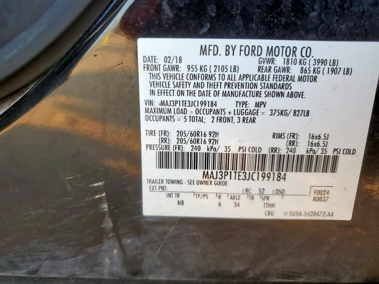 2018 Ford Ecosport Se VIN: MAJ3P1TE3JC199184 Lot: 93359815