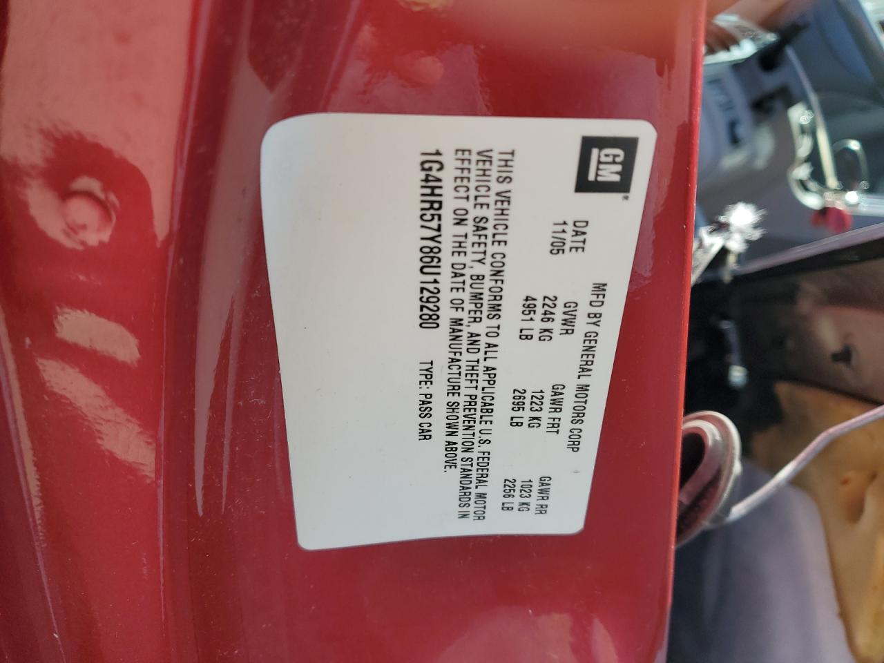 2006 Buick Lucerne Cxl VIN: 1G4HR57Y86U129280 Lot: 92003145