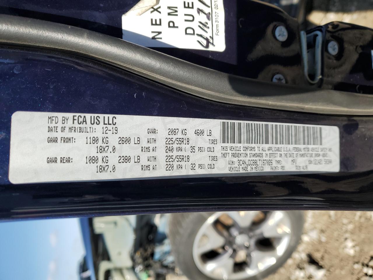 2020 Jeep Compass Limited VIN: 3C4NJDCB8LT167026 Lot: 91257905