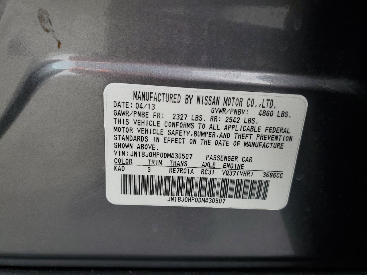 2013 Infiniti Ex37 Base VIN: JN1BJ0HP0DM430507 Lot: 91100125