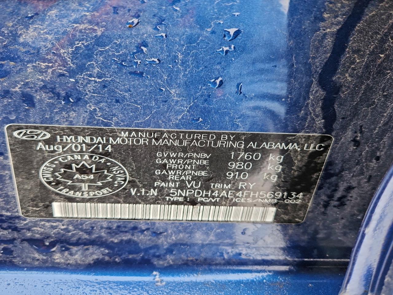 2015 Hyundai Elantra Se VIN: 5NPDH4AE4FH569134 Lot: 86465335
