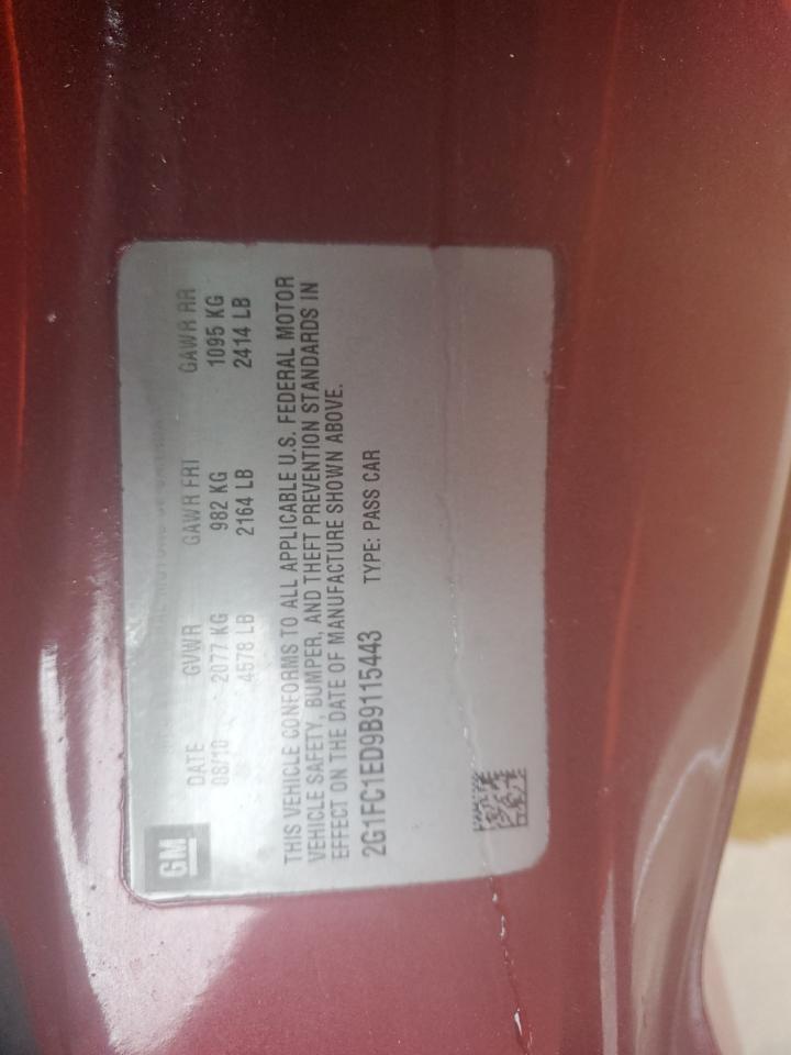 2011 Chevrolet Camaro Lt VIN: 2G1FC1ED9B9115443 Lot: 91491595