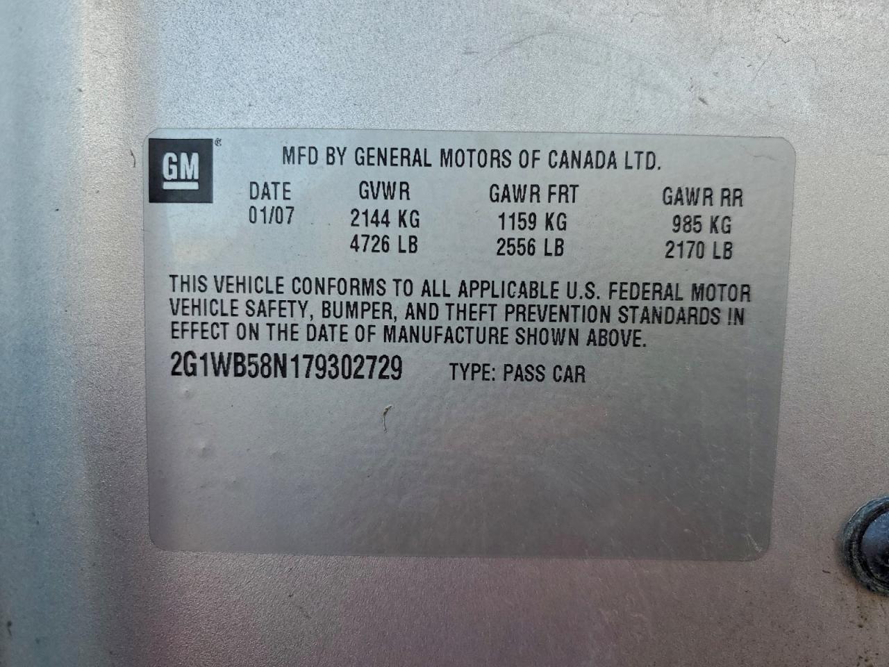 2007 Chevrolet Impala Ls VIN: 2G1WB58N179302729 Lot: 93389145