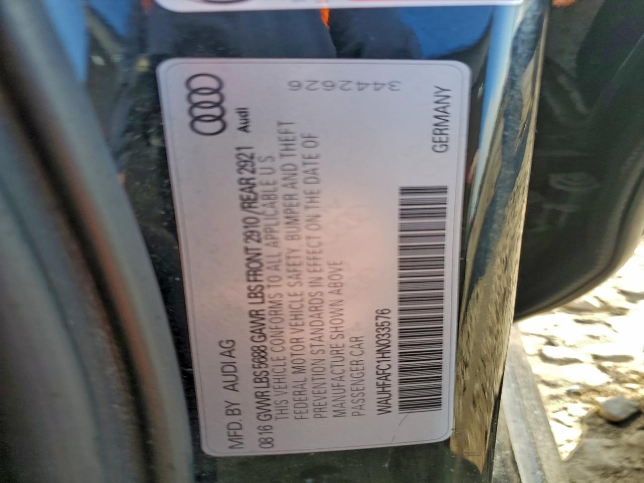 2017 Audi S6 Prestige VIN: WAUHFAFC1HN033576 Lot: 93783875