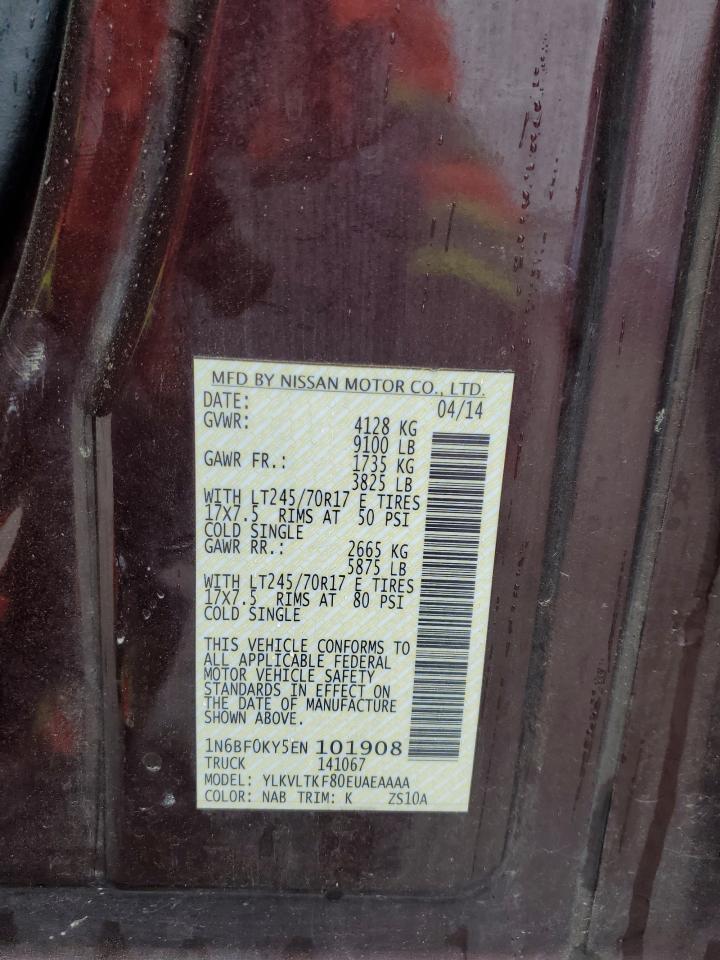 2014 Nissan Nv 1500 Delivery Van VIN: 1N6BF0KY5EN101908 Lot: 92011105