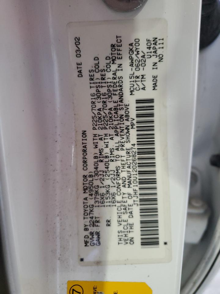 2002 Lexus Rx 300 VIN: JTJHF10U120268274 Lot: 90998415