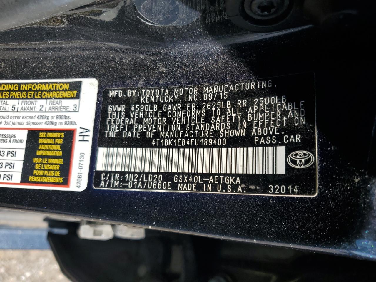 2015 Toyota Avalon Xle VIN: 4T1BK1EB4FU189400 Lot: 92284855