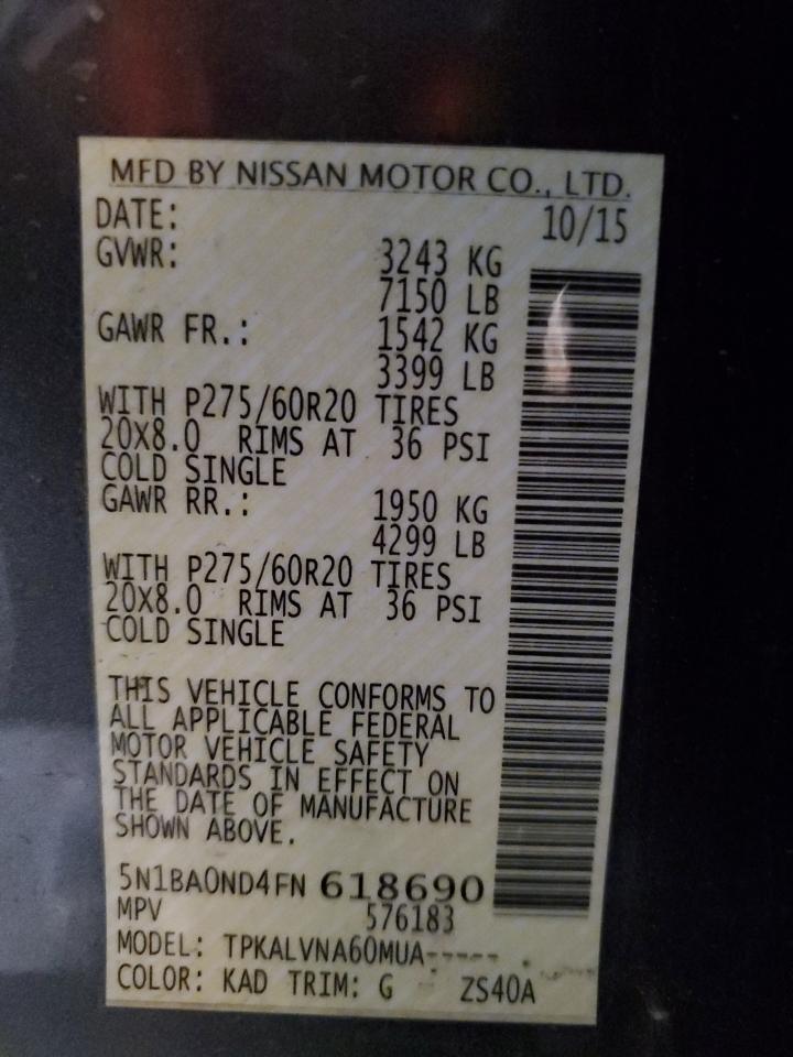 2015 Nissan Armada Sv VIN: 5N1BA0ND4FN618690 Lot: 92701145