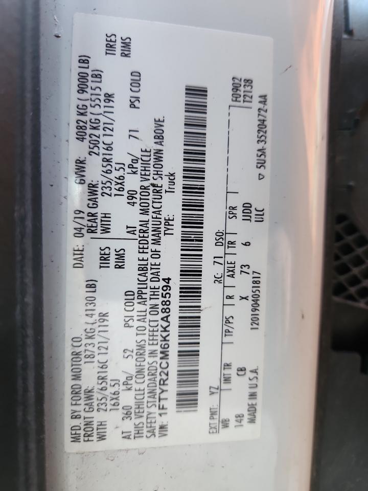 2019 Ford Transit T-250 VIN: 1FTYR2CM6KKA88594 Lot: 91859535