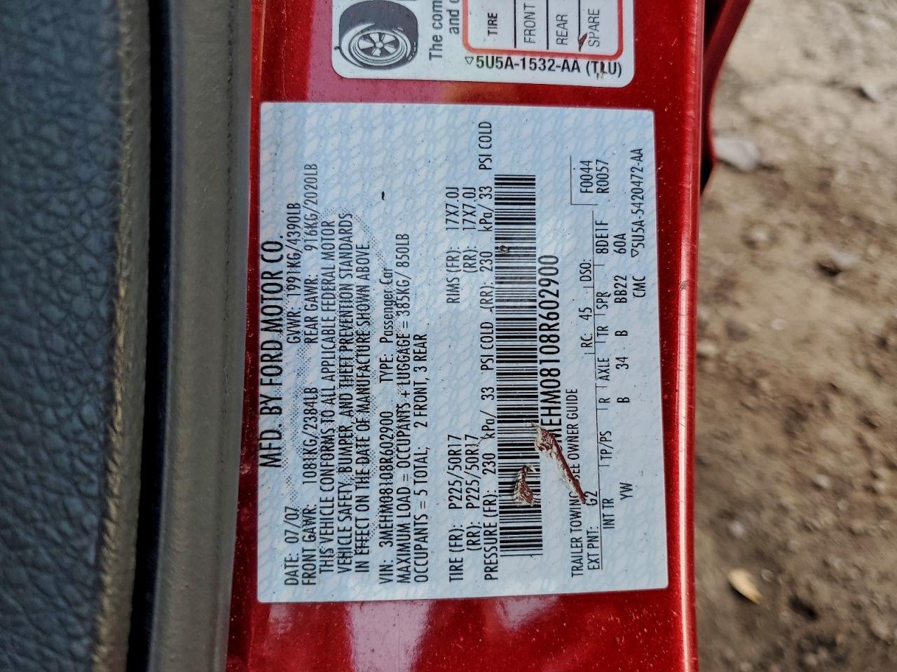 2008 Mercury Milan Premier VIN: 3MEHM08108R602900 Lot: 94122495