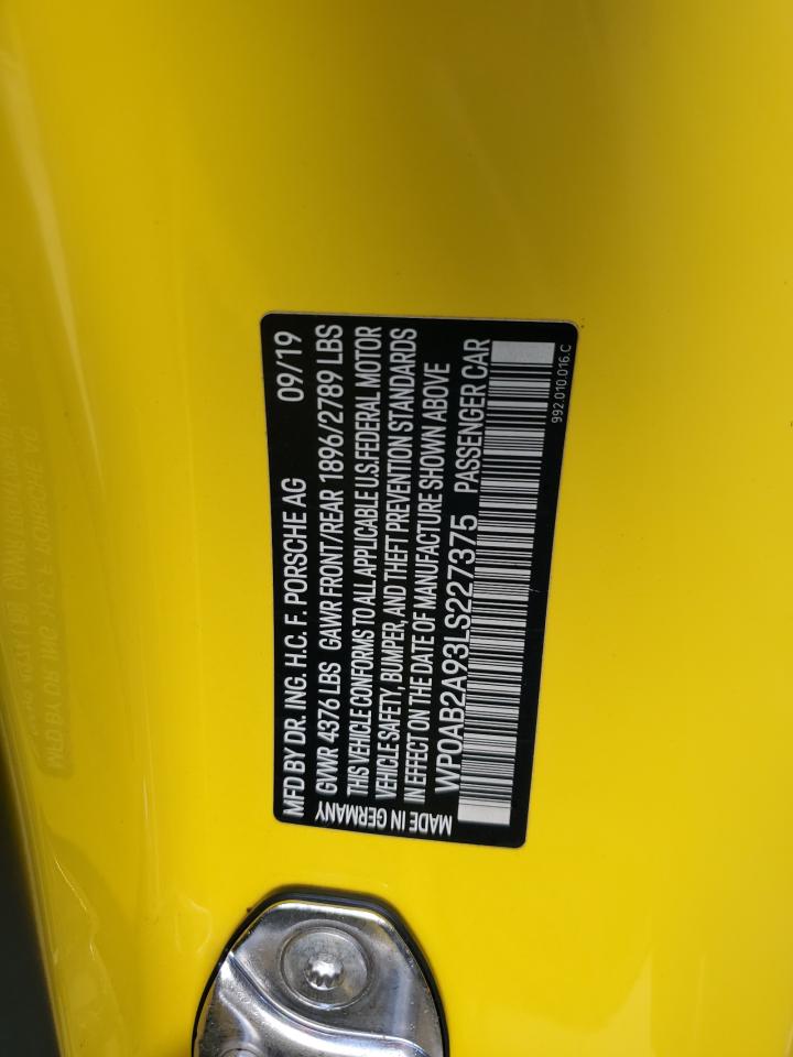 2020 Porsche 911 Carrera S VIN: WP0AB2A93LS227375 Lot: 91478605