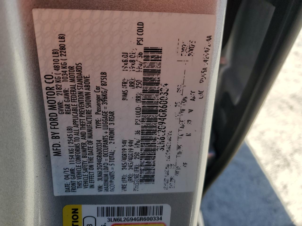 2016 Lincoln Mkz VIN: 3LN6L2G94GR600334 Lot: 92594795