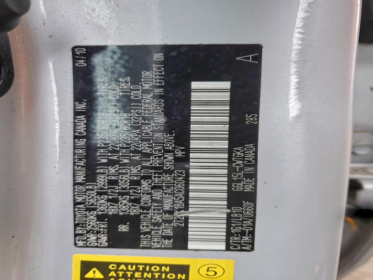 2010 Lexus Rx 350 VIN: 2T2BK1BA5AC060423 Lot: 94492385