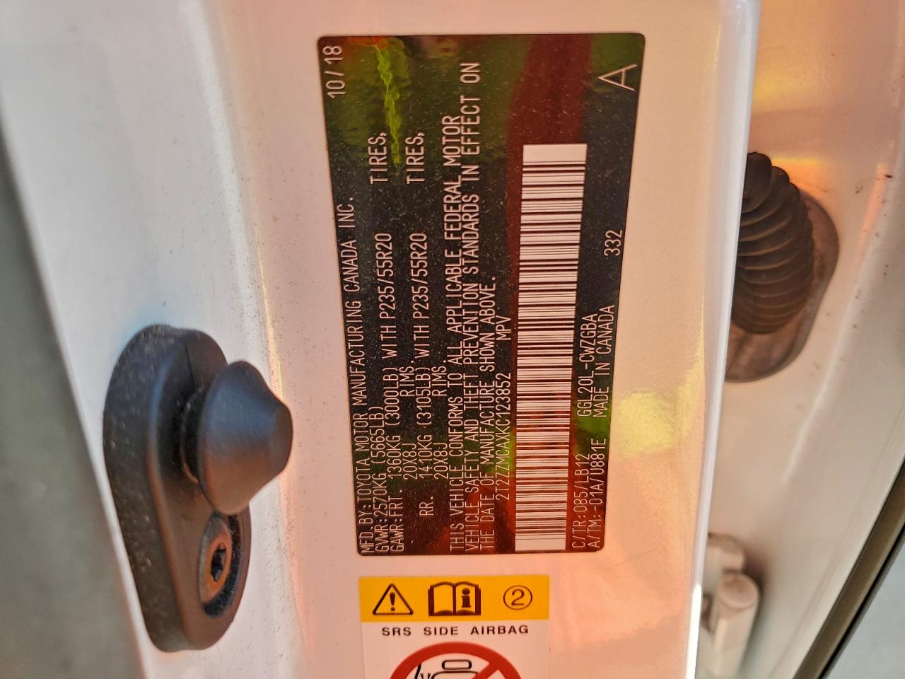 2019 Lexus Rx 350 Base VIN: 2T2ZZMCAXKC123852 Lot: 92608065