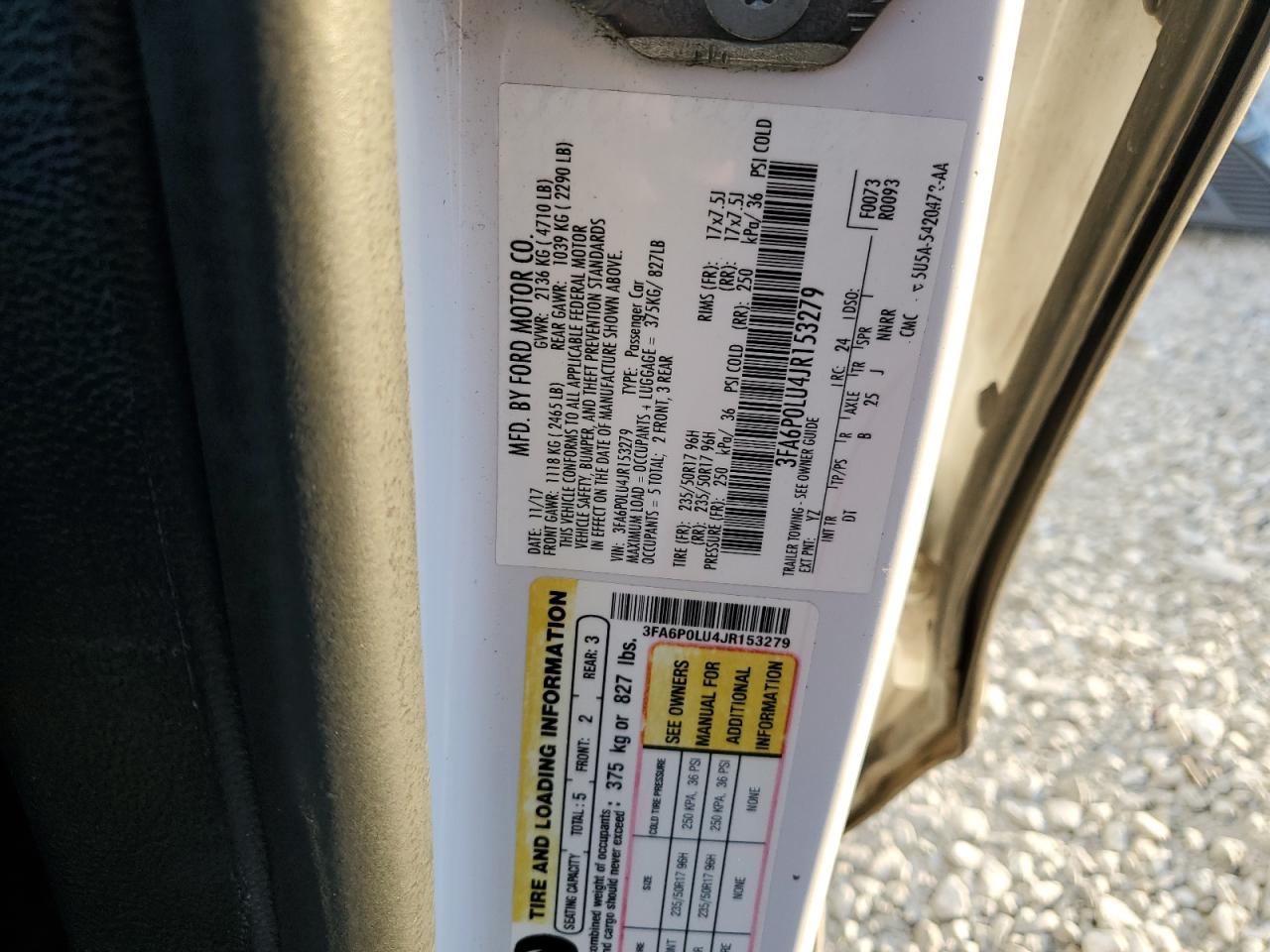 2018 Ford Fusion Se Hybrid VIN: 3FA6P0LU4JR153279 Lot: 93901295