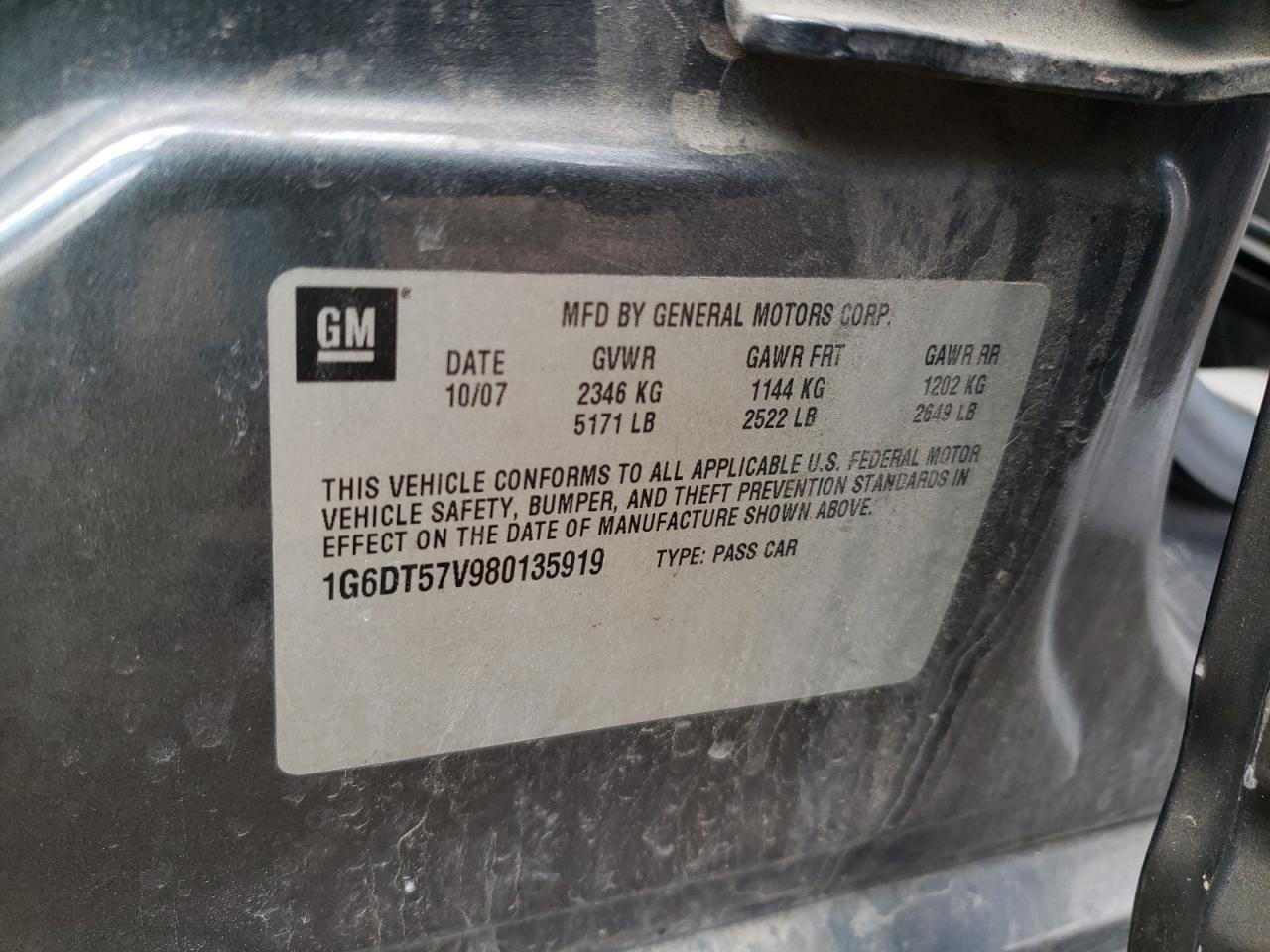 2008 Cadillac Cts Hi Feature V6 VIN: 1G6DT57V980135919 Lot: 90683865