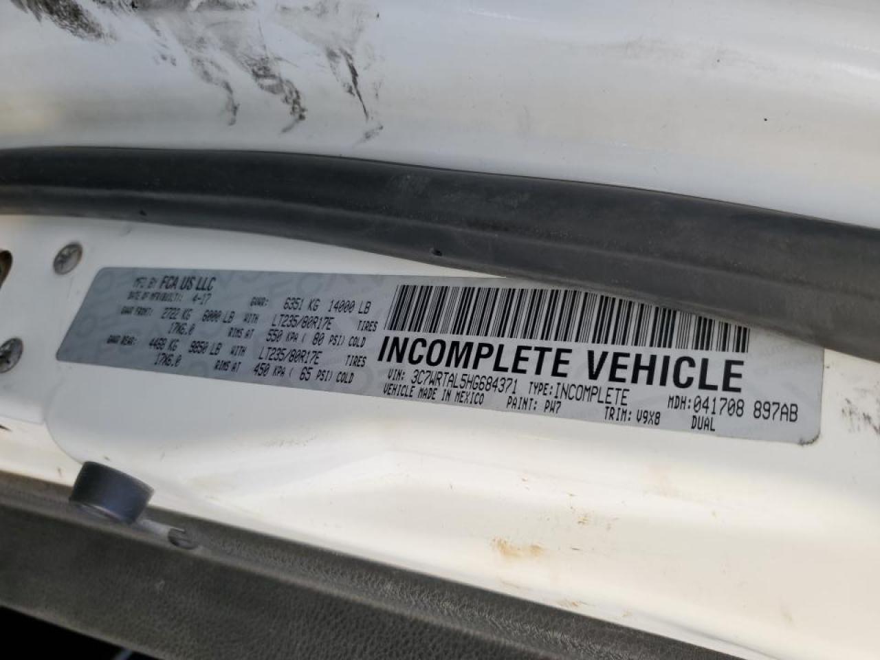 2017 Ram 3500 Utility / Service Truck VIN: 3C7WRTAL5HG684371 Lot: 91490515