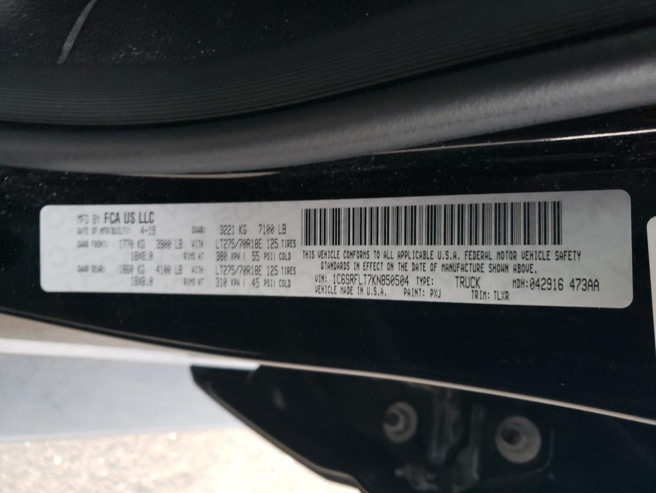 2019 Ram 1500 Rebel VIN: 1C6SRFLT7KN850504 Lot: 90025205