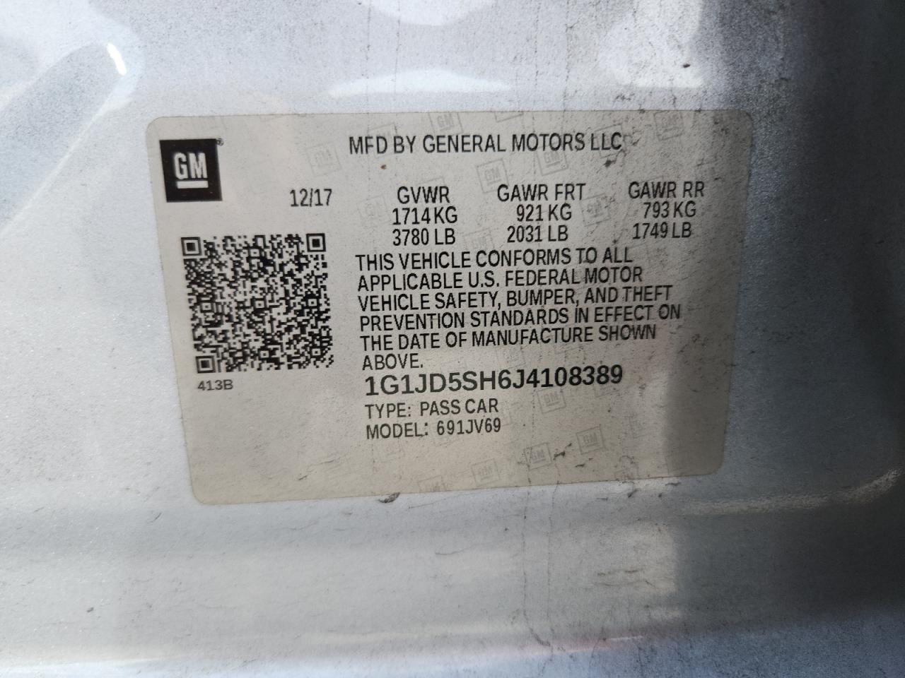 2018 Chevrolet Sonic Lt VIN: 1G1JD5SH6J4108389 Lot: 93403545