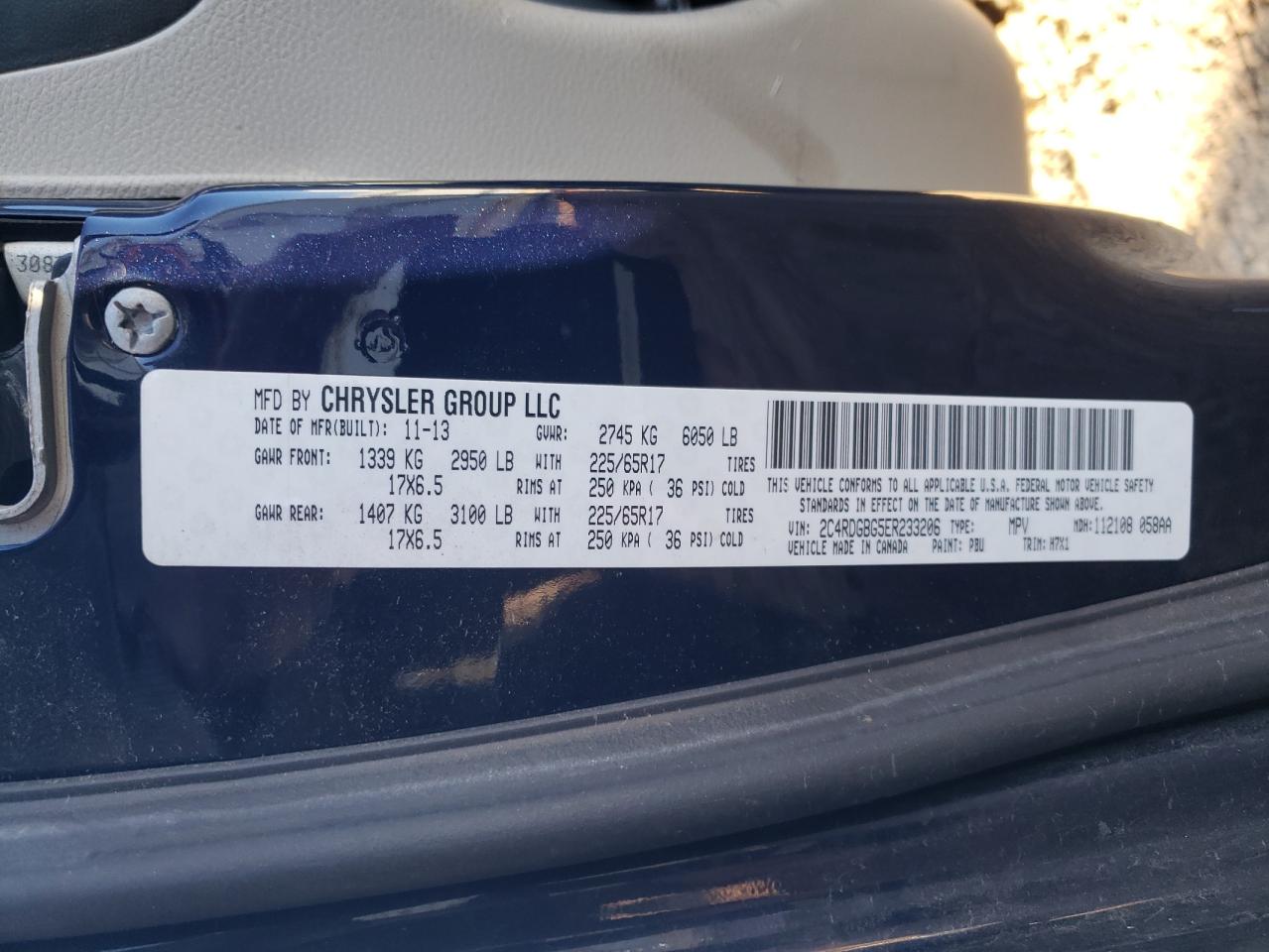 2014 Dodge Grand Caravan Se VIN: 2C4RDGBG5ER233206 Lot: 92946435