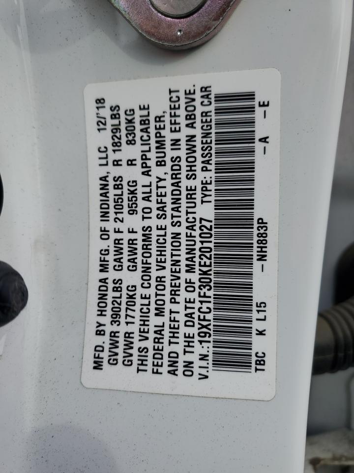 2019 Honda Civic Ex VIN: 19XFC1F30KE201027 Lot: 92214785