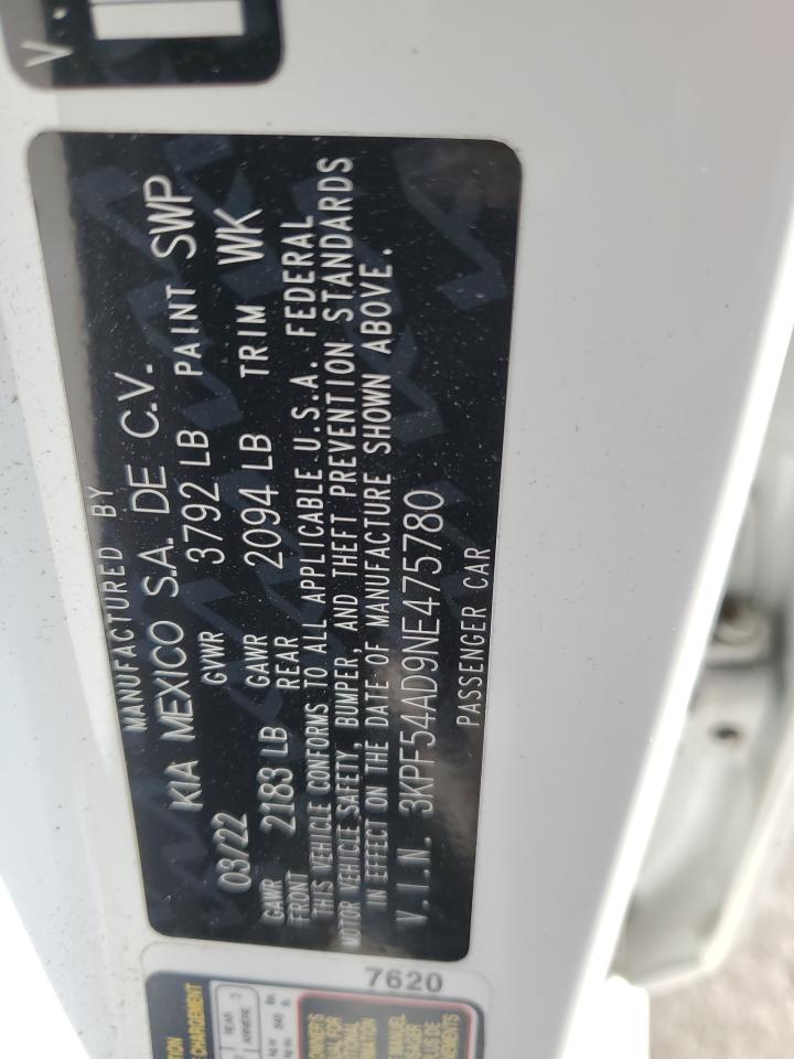 2022 Kia Forte Gt Line VIN: 3KPF54AD9NE475780 Lot: 91733095