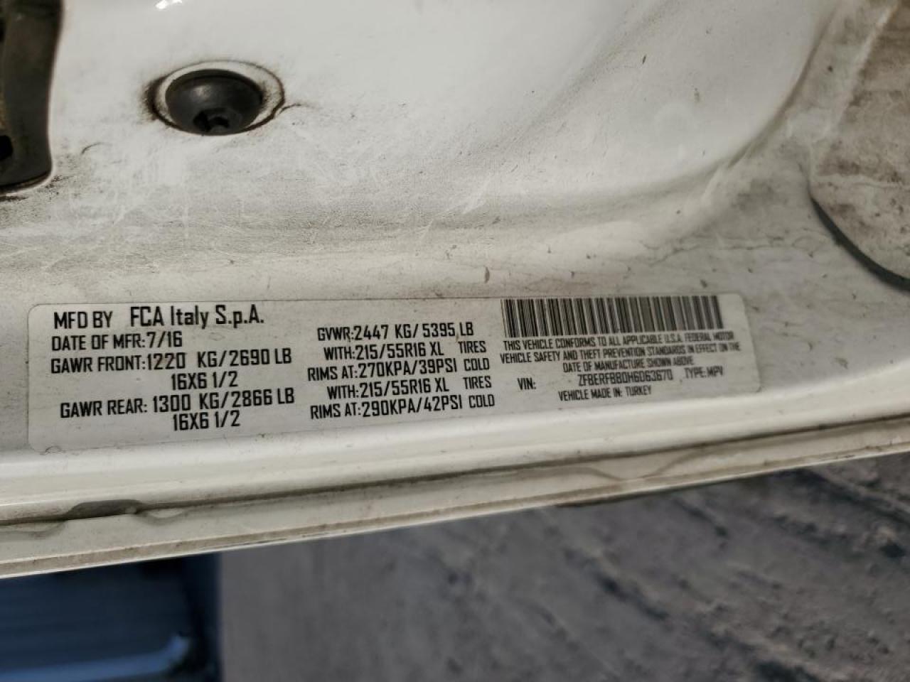 2017 Ram Promaster Delivery Van VIN: ZFBERFBB0H6D63670 Lot: 92855525