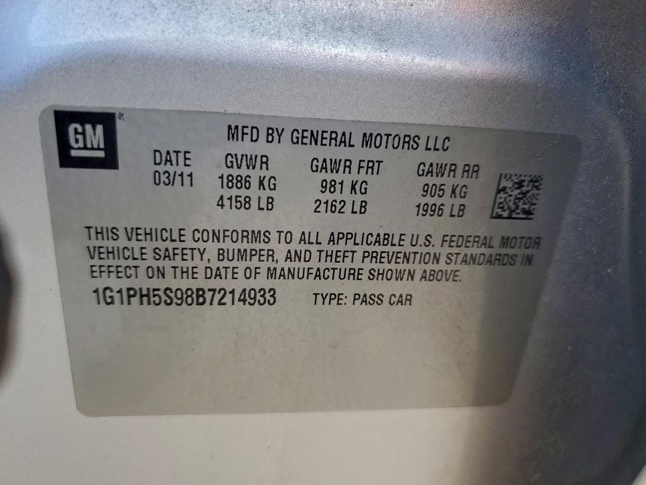 2011 Chevrolet Cruze Ltz VIN: 1G1PH5S98B7214933 Lot: 94590345