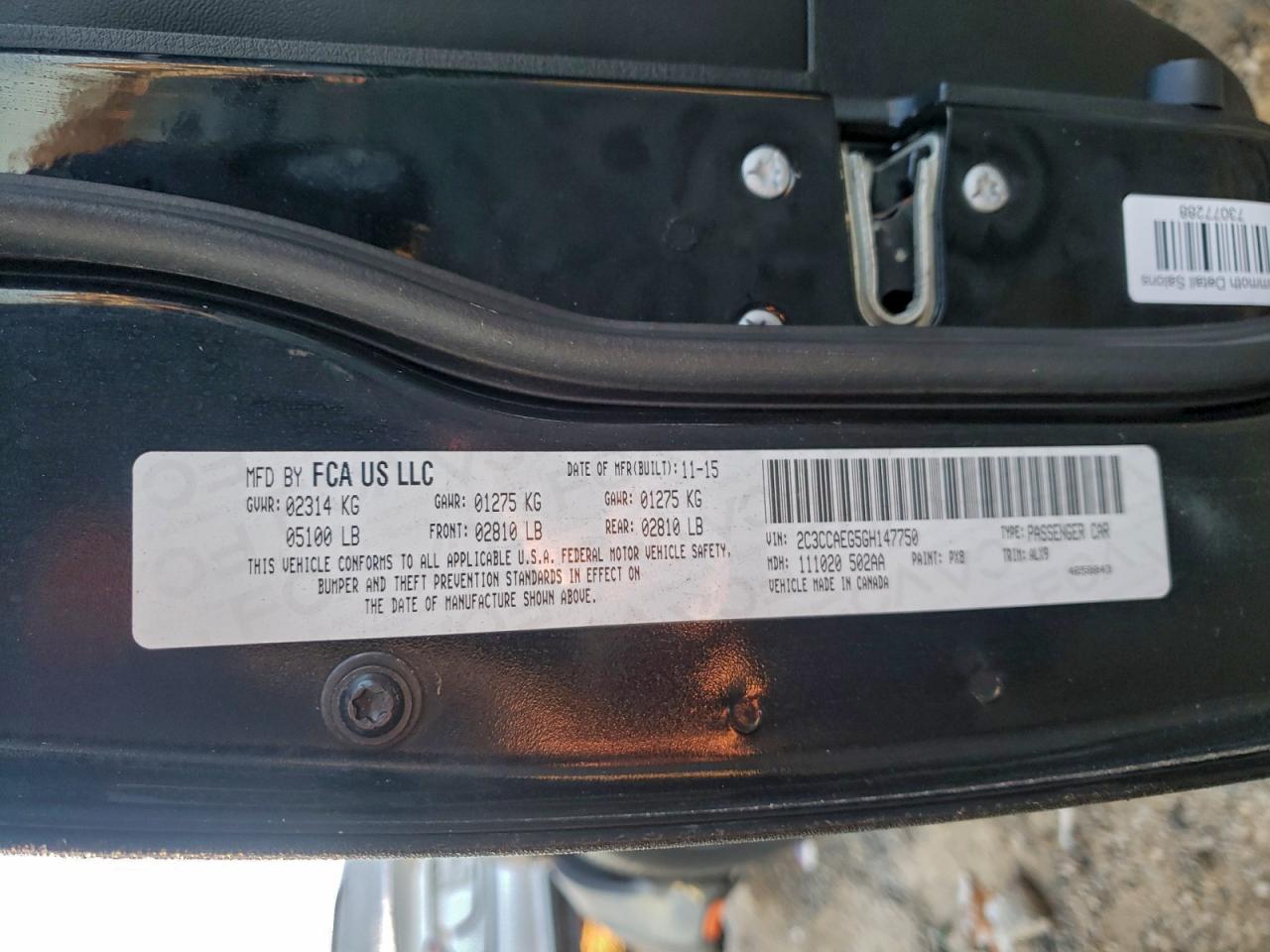 2016 Chrysler 300C VIN: 2C3CCAEG5GH147750 Lot: 93203965