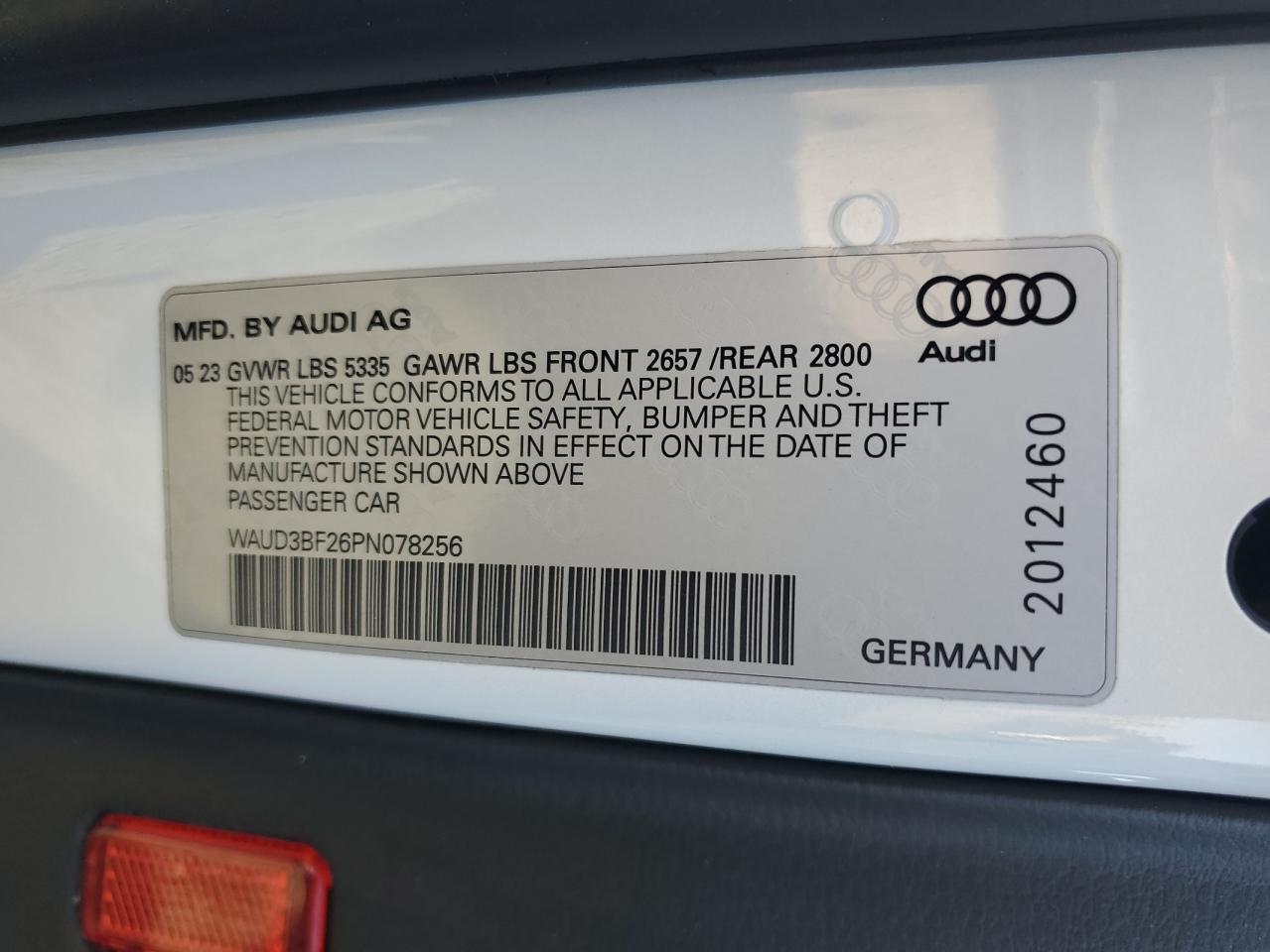 2023 Audi A6 Premium VIN: WAUD3BF26PN078256 Lot: 82740285