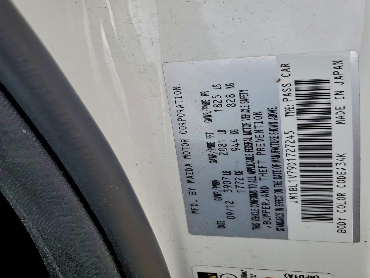 2013 Mazda 3 I VIN: JM1BL1V79D1727245 Lot: 93862425