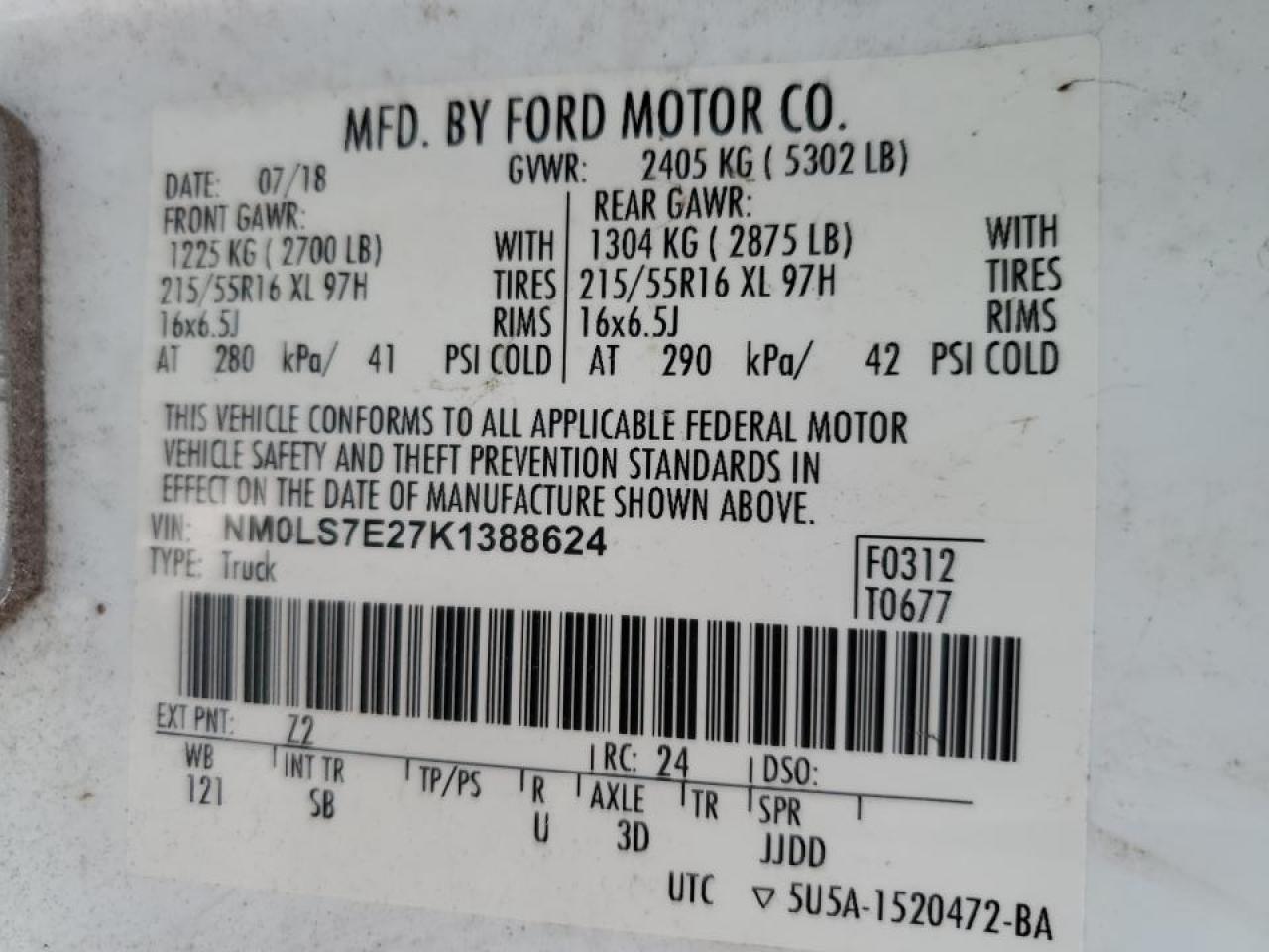 2019 Ford Transit Connect Delivery Van VIN: NM0LS7E27K1388624 Lot: 93079335