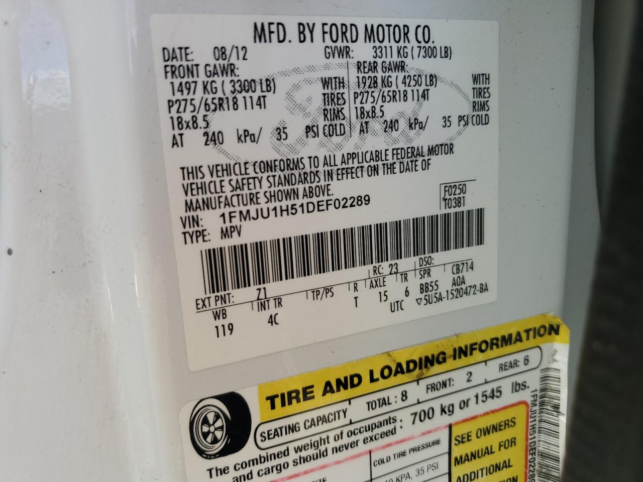 2013 Ford Expedition Xlt VIN: 1FMJU1H51DEF02289 Lot: 92860055