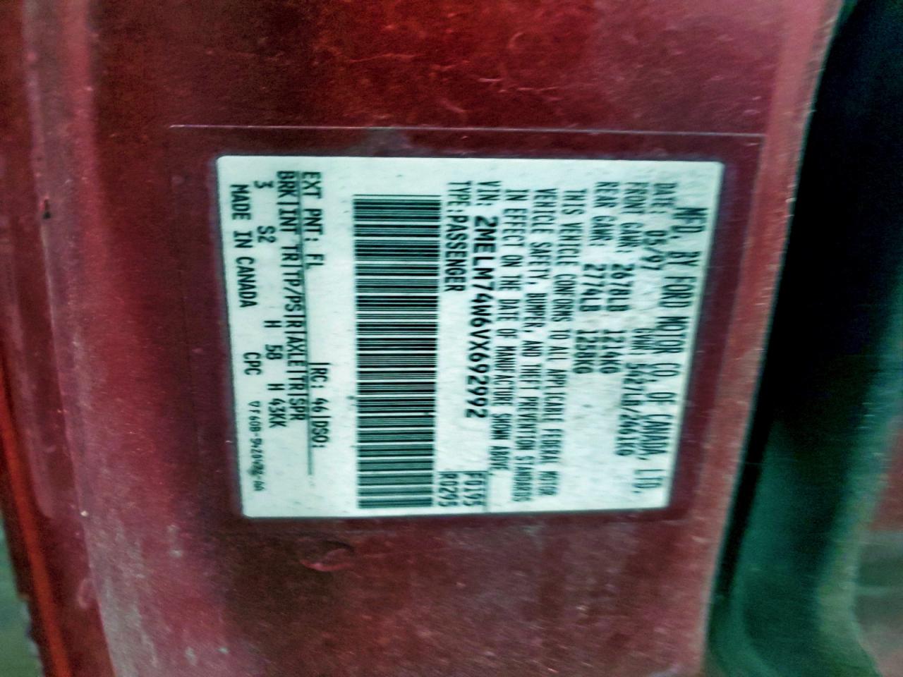 1997 Mercury Grand Marquis Gs VIN: 2MELM74W6VX692992 Lot: 93909315