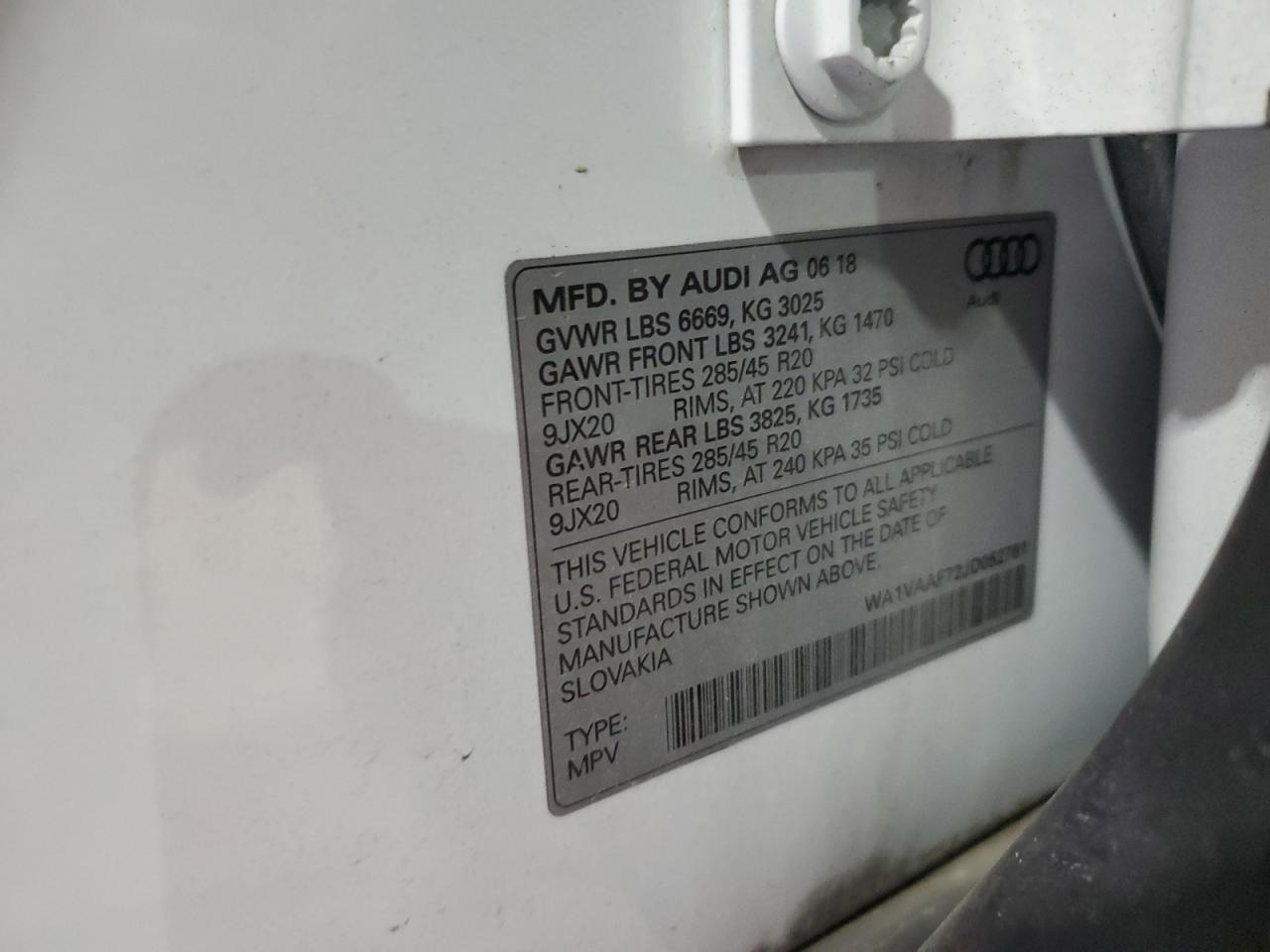 2018 Audi Q7 Prestige VIN: WA1VAAF72JD052781 Lot: 93268075