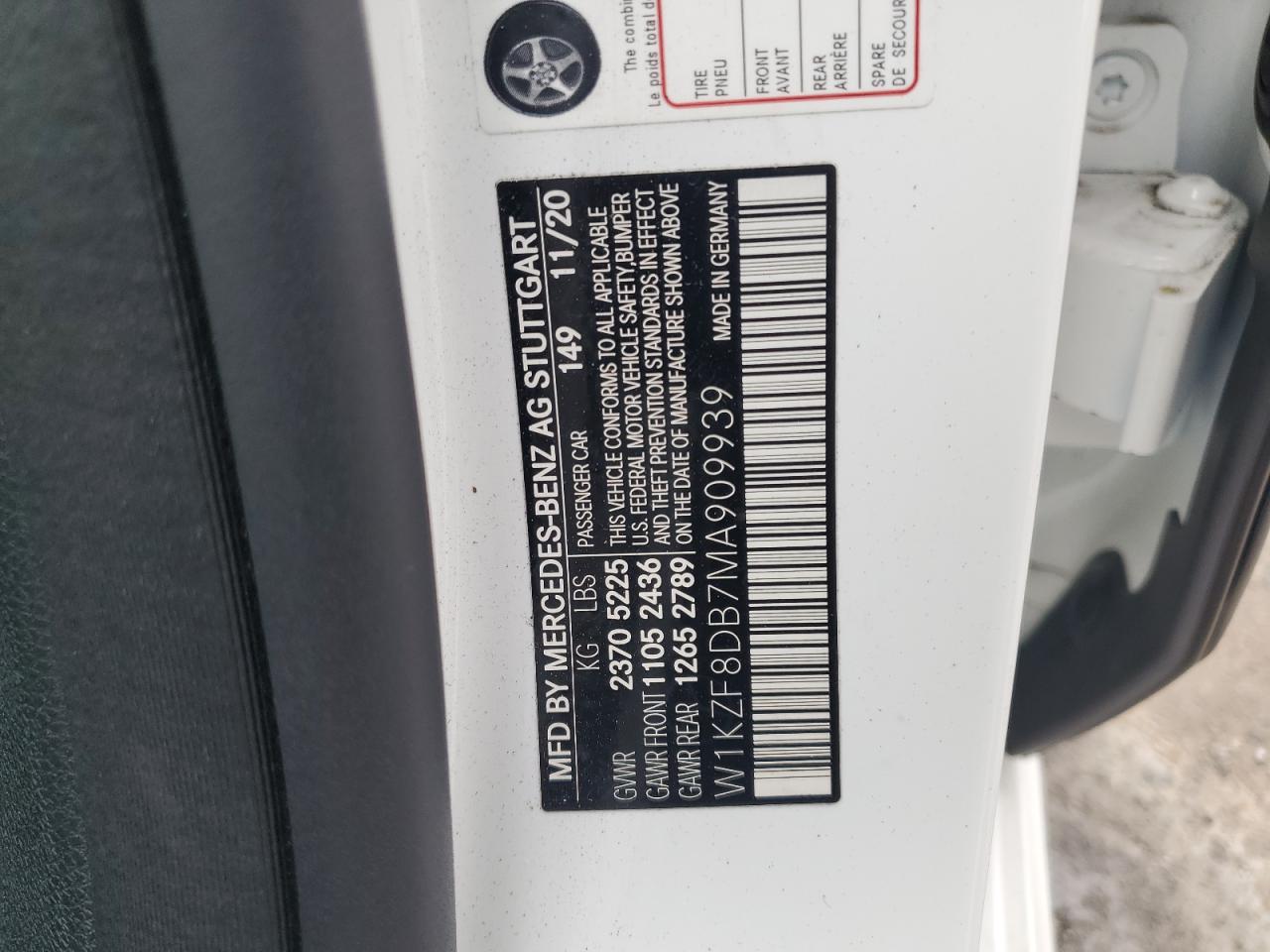 2021 Mercedes-Benz E 350 VIN: W1KZF8DB7MA909939 Lot: 93429855