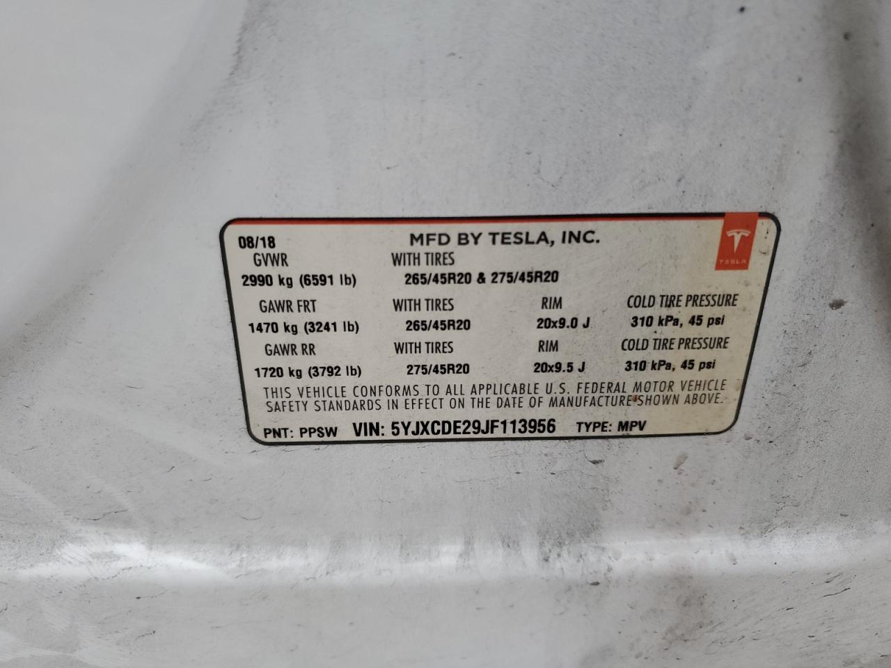 2018 Tesla Model X VIN: 5YJXCDE29JF113956 Lot: 92645045