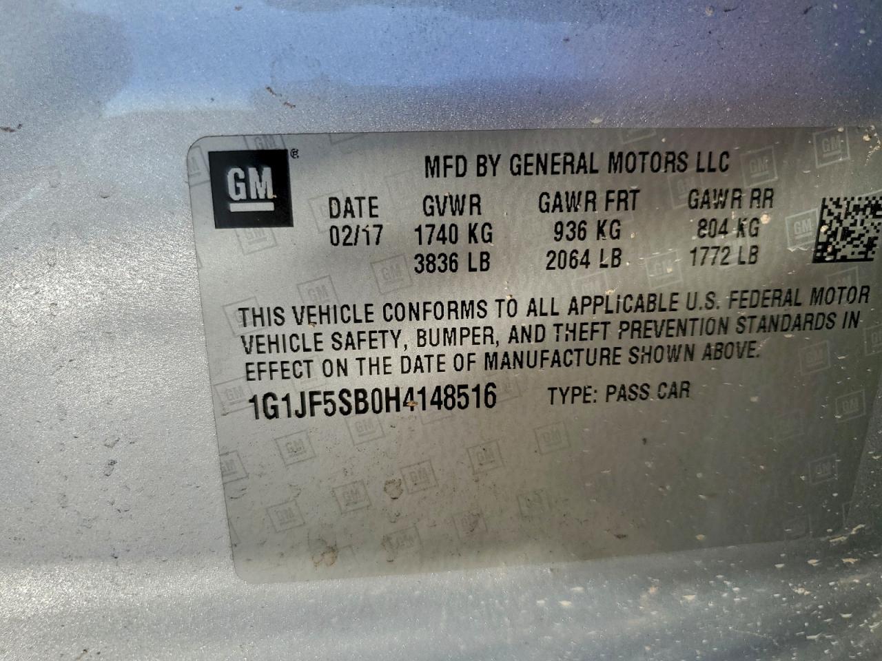 2017 Chevrolet Sonic Premier VIN: 1G1JF5SB0H4148516 Lot: 94154795